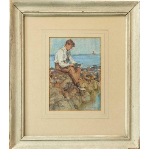 71 - Henry Scott TUKE (1858-1929) Young Man Reading (1920) Watercolour, signed and dated 1920, inscribed ... 
