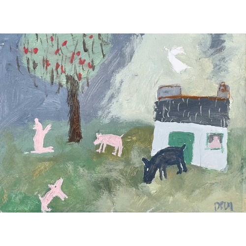 78 - David PEARCE (1963) Angel and Farmyard, 2001  Oil on paper Initialled and dated '01 26 x 35cm Togeth... 