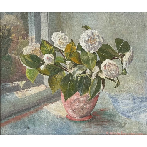 79 - Dorothea Alicia LAWRENSON (1892-1976) Still Life, Camellias  Oil on canvas board, signed, 35 x 41cm ... 