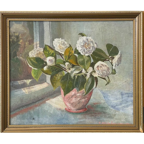 79 - Dorothea Alicia LAWRENSON (1892-1976) Still Life, Camellias  Oil on canvas board, signed, 35 x 41cm ... 
