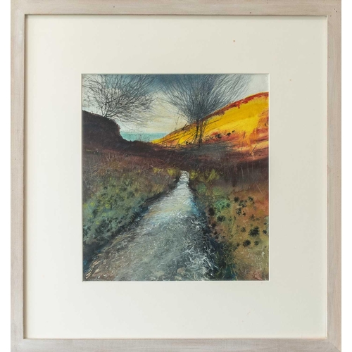 80 - Kurt JACKSON (1961) Cold Wind, Afternoon Light (Cot Valley) Mixed media on card, signed, inscribed a... 