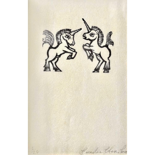 85 - Brendan HANSBRO (1967) Double Unicorns (Curwen Logo 2005) Wood engraving, signed, numbered 1/20, 14 ... 