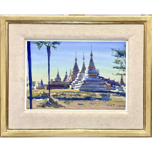 92 - Richard FOSTER (1945) White Pagodas Watercolour, signed, 23 x 34cm. Frame size 41.5 x 51.5cm.