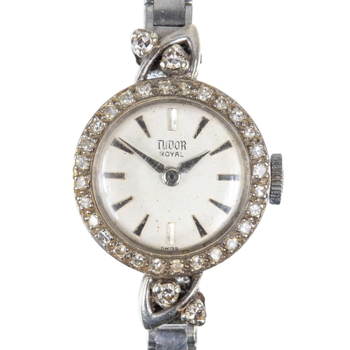 204 - A Tudor Royal Rolex lady's wristwatch with 9ct white gold bracelet and diamond-set bezel. The case n... 