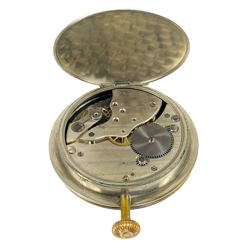 60 - Three pocket watches and an 8-day travel watch for spares. One nickel cased pocket watch with dial s... 