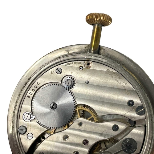 60 - Three pocket watches and an 8-day travel watch for spares. One nickel cased pocket watch with dial s... 