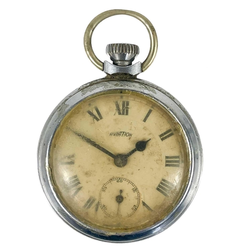 60 - Three pocket watches and an 8-day travel watch for spares. One nickel cased pocket watch with dial s... 