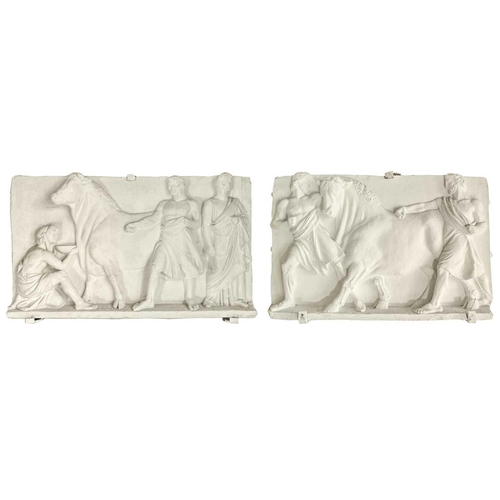 77 - Peter HONE (b.1941) A pair of bull panels in plaster taken from Coade originals 50x74cm These have n... 