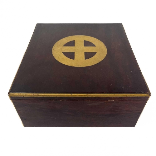 1006 - A Japanese wood and lacquered rectangular box, circa 1900. Gilt Shimazu symbol top cover, height 8cm... 