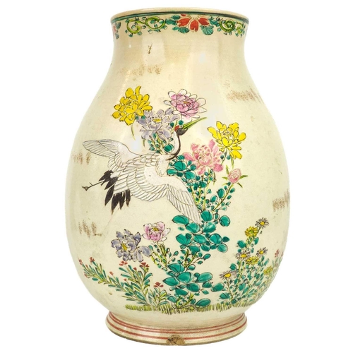 1007 - A Japanese Satsuma vase, Meiji period. Decorated with cranes and foliage, signed, height 26.5cm, wid... 