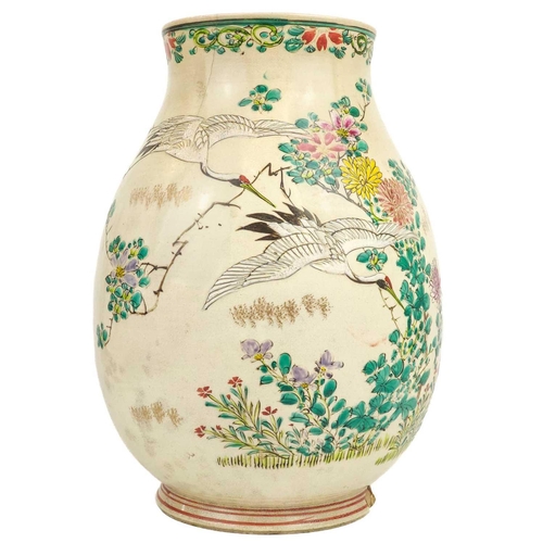 1007 - A Japanese Satsuma vase, Meiji period. Decorated with cranes and foliage, signed, height 26.5cm, wid... 