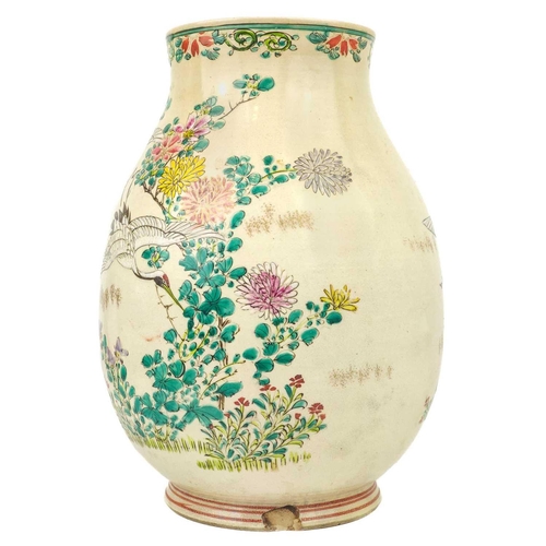 1007 - A Japanese Satsuma vase, Meiji period. Decorated with cranes and foliage, signed, height 26.5cm, wid... 