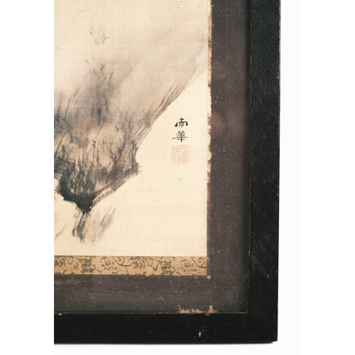 1010 - A Japanese watercolour of two cranes, signed Sessai, 19th century. Shijo School, paper label to reve... 