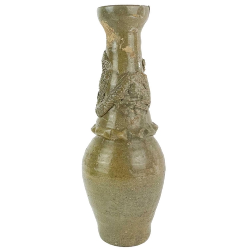 1028 - A Chinese celadon stoneware vase, Song style. The dragon in high relief above a ribbed body, height ... 