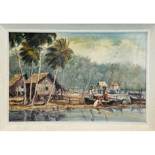 1042 - Mohamed Zain IDRIS (1939-2000). Fishing Village, oil on canvas, signed lower left, framed, image siz... 