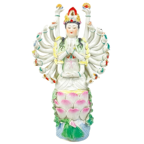 1349 - A Chinese Thousand Hand model of Guanyin, early 20th century. Seated in the prayer position, height ... 