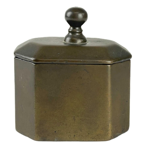 11 - A Regency bronze pastille burner and cover. Of foliate shape, on a square base, height 12cm, togethe... 