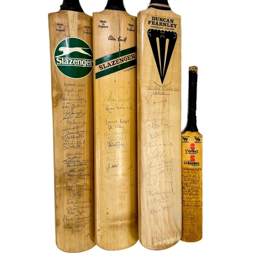 150 - A Duncan Fearnley signed cricket bat. Signed by the Indian and England cricket teams for the India t... 