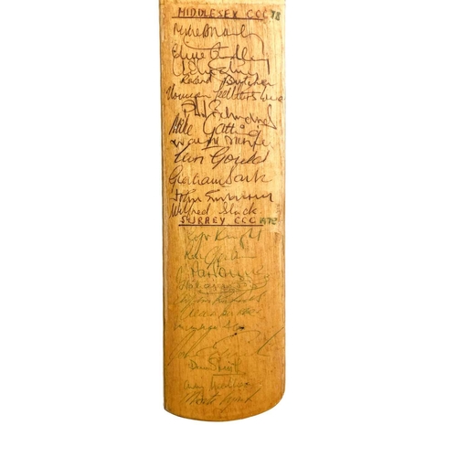 150 - A Duncan Fearnley signed cricket bat. Signed by the Indian and England cricket teams for the India t... 