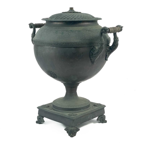 151 - A George III Copper twin handled urn table lamp. Converted for electricity, height 40cm, together wi... 