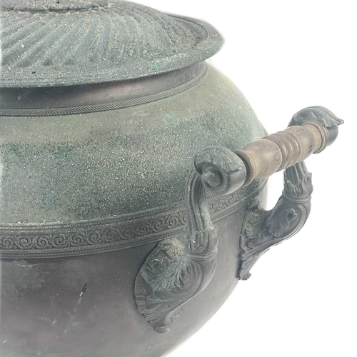 151 - A George III Copper twin handled urn table lamp. Converted for electricity, height 40cm, together wi... 