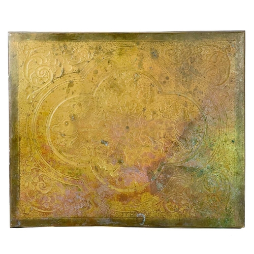 153 - A Keswick School of Industrial Arts rectangular brass tray. With typical floral and foliate repousse... 