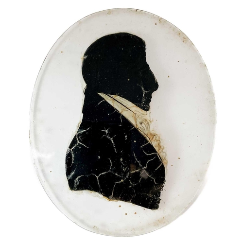 169 - A pair of Regency painted silhouettes, on domed glass. Unframed, together with a quantity of unframe... 