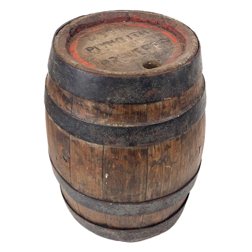 172 - A Plymouth Breweries oak and steel banded barrel. Banded and numbered 0331, height 42cm.