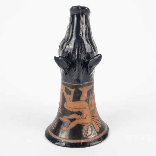 175 - A small possible Antique terracotta flask in the lekythos form. Height 16cm, together with a pottery... 