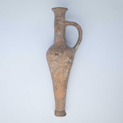 175 - A small possible Antique terracotta flask in the lekythos form. Height 16cm, together with a pottery... 