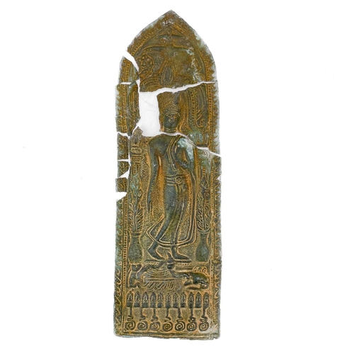 176 - A Thai zinc alloy Buddhist votive plaque. Together with a pair of leather moccasins, and assorted pi... 