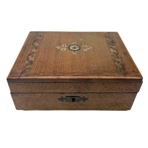 177 - A Victorian rosewood and brass bound travelling toilet box. The hinged lift top encloses a lift out ... 