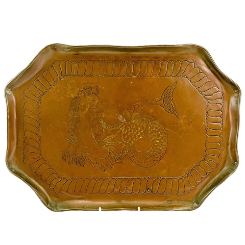 182 - An Arts and Crafts copper tray probably Eustace of Hayle. With repousse and chased decoration of pom... 