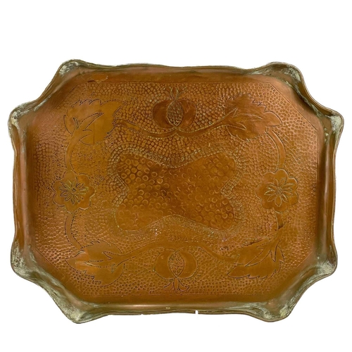 182 - An Arts and Crafts copper tray probably Eustace of Hayle. With repousse and chased decoration of pom... 