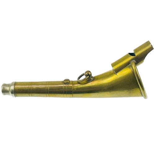 19 - A brass Kohler type combined signal whistle horn. Length 14.5cm.