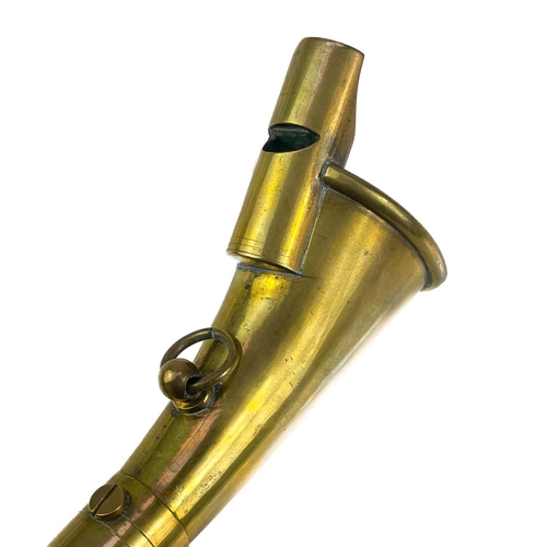 19 - A brass Kohler type combined signal whistle horn. Length 14.5cm.