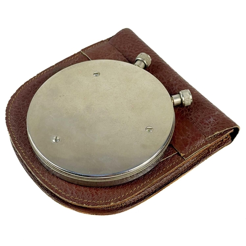 192 - A Fowler's patent universal calculator. In a circular chrome case, 8.5cm, with original leatherette ... 