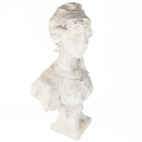 196 - An art nouveau style bust of a lady. In reconstituted stone, Height 60cm.