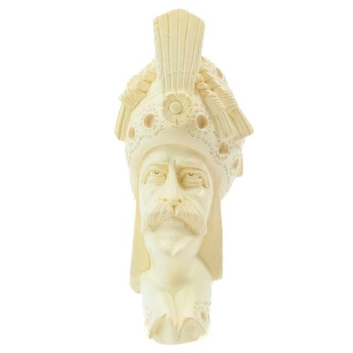 217 - A Turkish Meerschaum large pipe. 20th century, carved with the head of a turbanned gentleman, length... 