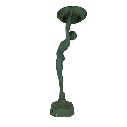 223 - An Art Deco cast metal figural table lamp. Modelled as a female nude, Applied Arts British Made make... 