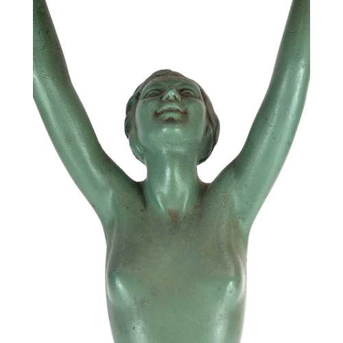 223 - An Art Deco cast metal figural table lamp. Modelled as a female nude, Applied Arts British Made make... 