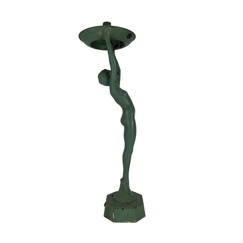 223 - An Art Deco cast metal figural table lamp. Modelled as a female nude, Applied Arts British Made make... 