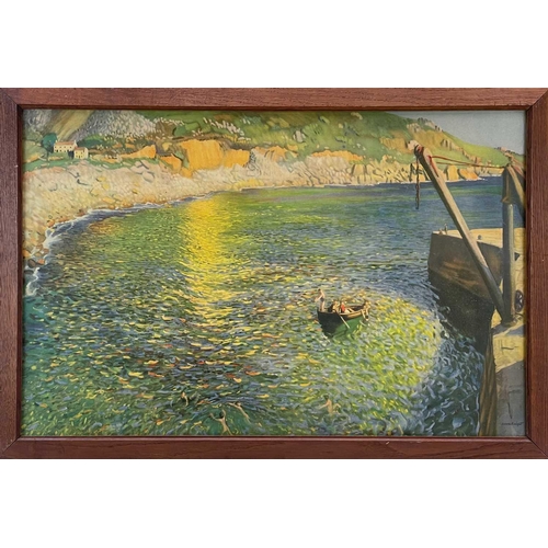 24 - A coloured print of Lamorna harbour, after Laura Knight. Oak framed and glazed, 41X63cm.