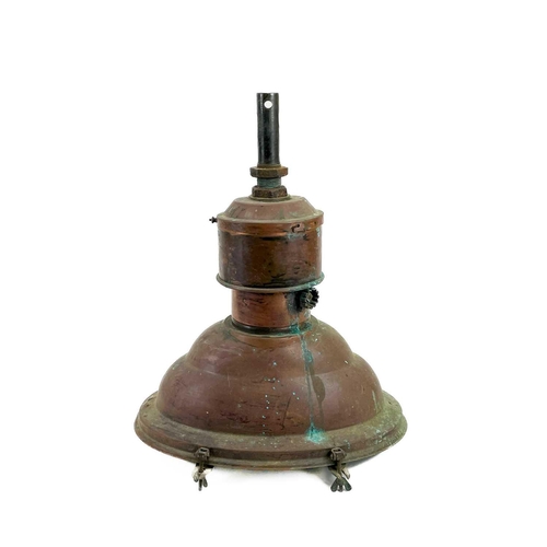 249 - A pair of copper industrial ceiling lamp pendants. Height 50cm.