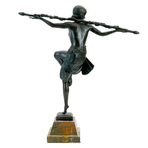 255 - After Le Faguays, an Art Deco style figure. ‘Dancer with Thyrsus’, on a tapered marble base, height ... 