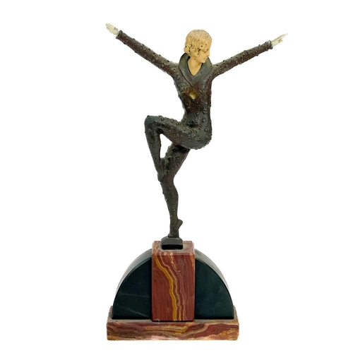 255 - After Le Faguays, an Art Deco style figure. ‘Dancer with Thyrsus’, on a tapered marble base, height ... 