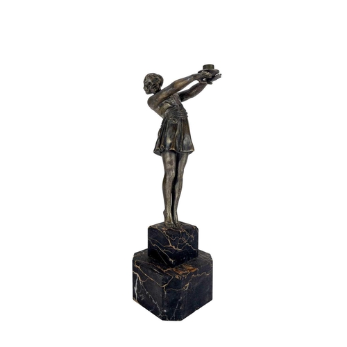 258 - An Art Deco bronze figure in the manner of Emile Carlier. Modelled as a female dancer on a stepped m... 