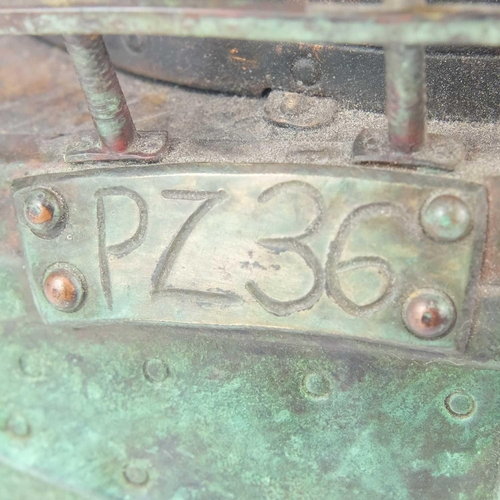 286 - Michael Johnson Newlyn Copper Works. A copper 'NEWLYNEWLYN PZ36' fishing trawler on a bronze wave sc... 