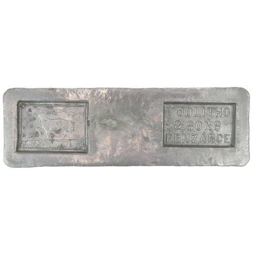 292 - A tin ingot stamped Bolitho & Sons, Penzance. Also stamped Chyandour below a lamb and flag, 40.5X13c... 