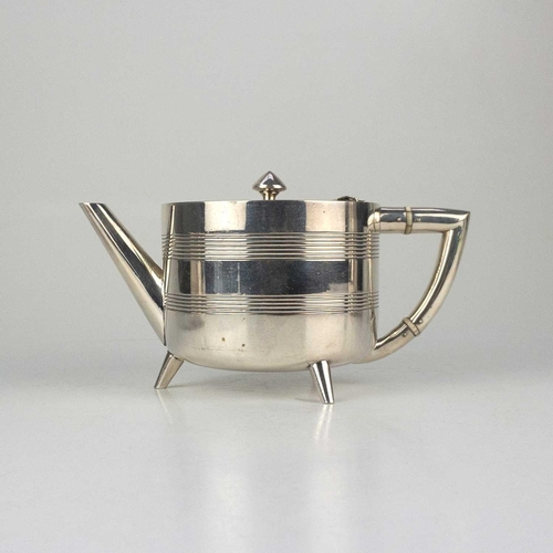 297 - Attributed to Christopher Dresser for Henry Wilkinson & Co. A silver plated four piece tea set, circ... 